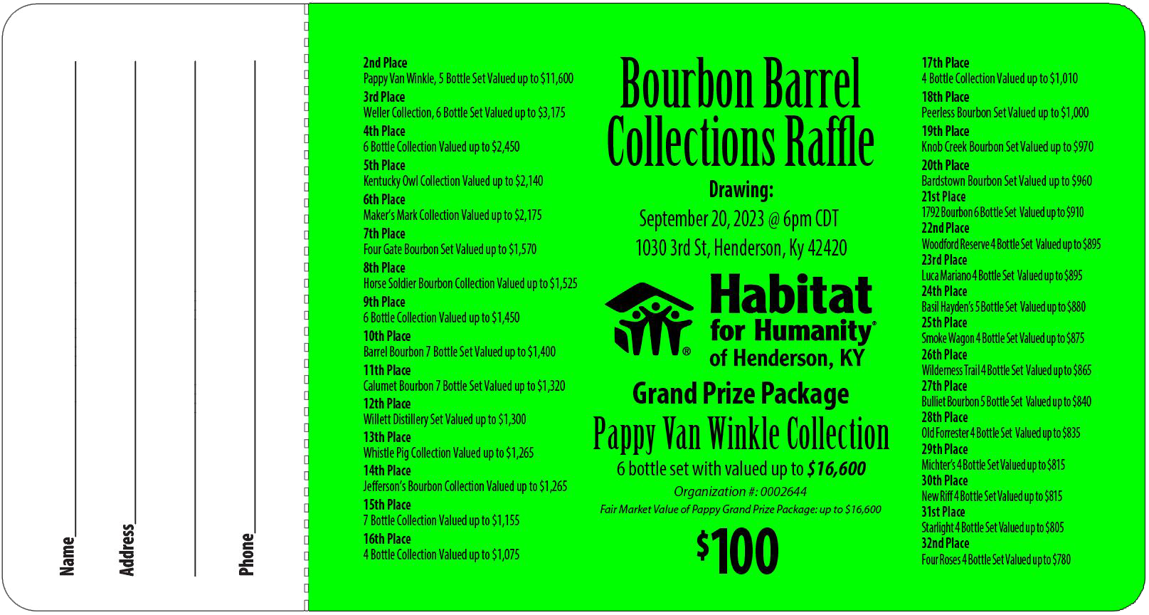 Picture of Bourbon Barrel Collections Raffle Ticket.